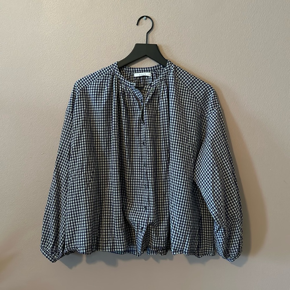 Doen Blue and White Checkered Top